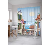 Штора (занавеска) для ванной JoyArty "Прибрежный район" из сатена, 180х200 см с крючками, sc_2844