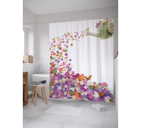 Штора (занавеска) для ванной JoyArty "Цветы Лейка" из сатена, 180х200 см с крючками, sc_2936