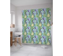 Штора (занавеска) для ванной JoyArty "Счастливые кактусы" из сатена, 180х200 см с крючками, sc_26564