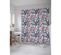 Штора (занавеска) для ванной JoyArty "Зебры и фламинго" из сатена, 180х200 см с крючками, sc_28395