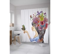 Штора (занавеска) для ванной JoyArty "Девушка Лето" из сатена, 180х200 см с крючками, sc_28341
