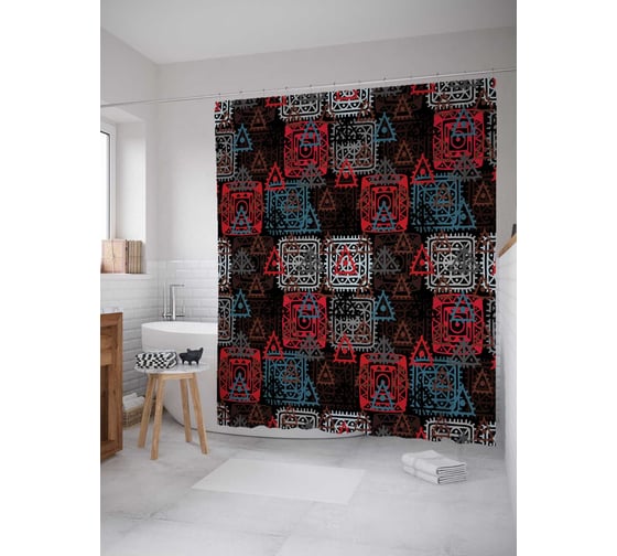 Штора (занавеска) для ванной JoyArty "Фантазия древности" из сатена, 180х200 см с крючками, sc_16936 1