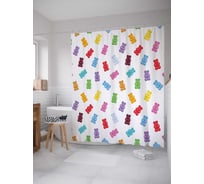 Штора (занавеска) для ванной JoyArty "Желейные мишки" из сатена, 180х200 см с крючками, sc_26821
