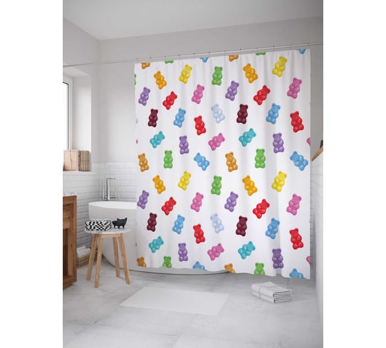 Штора (занавеска) для ванной JoyArty "Желейные мишки" из сатена, 180х200 см с крючками, sc_26821 1