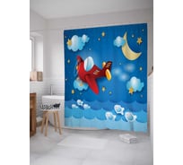 Штора (занавеска) для ванной JoyArty "Мультяшный самолетик в ночном небе" из сатена, 180х200 см с крючками, sc_26892