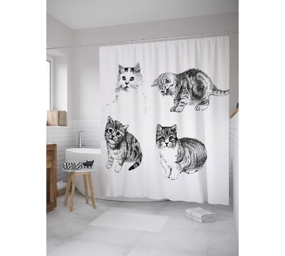Штора (занавеска) для ванной JoyArty "Забавные котята" из сатена, 180х200 см с крючками, sc_28431 1