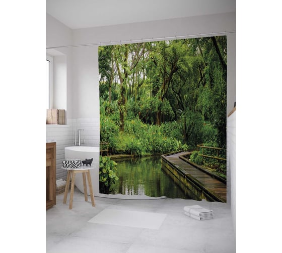 Штора (занавеска) для ванной JoyArty "Набережная для прогулок" из сатена, 180х200 см с крючками, sc_28410 1