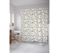 Штора (занавеска) для ванной JoyArty "Ромашковый мир" из сатена, 180х200 см с крючками, sc_29030