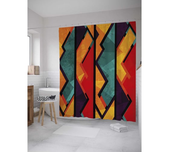 Штора (занавеска) для ванной JoyArty "Красочные зигзаги и полосы" из сатена, 180х200 см с крючками, sc_28200 1