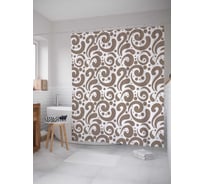 Штора (занавеска) для ванной JoyArty "Завитки моно" из сатена, 180х200 см с крючками, sc_28735