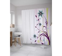Штора (занавеска) для ванной JoyArty "Витиеватые цветы" из сатена, 180х200 см с крючками, sc_28218
