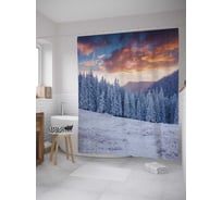 Штора (занавеска) для ванной JoyArty "Заснеженный лес на закате" из сатена, 180х200 см с крючками, sc_28130