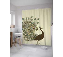 Штора (занавеска) для ванной JoyArty "Павлин с распустившимся хвостом" из сатена, 180х200 см с крючками, sc_28123