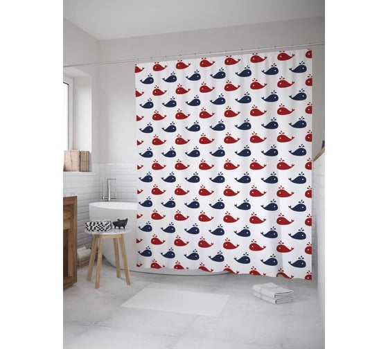 Штора (занавеска) для ванной JoyArty "Двухцветные киты" из сатена, 180х200 см с крючками, sc_28740 1