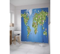 Штора (занавеска) для ванной JoyArty "Цветущие материки" из сатена, 180х200 см с крючками, sc_28822