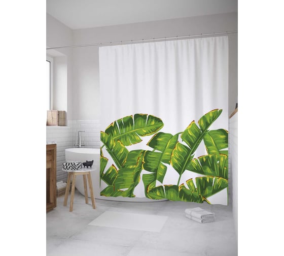 Штора (занавеска) для ванной JoyArty "Листья банана" из сатена, 180х200 см с крючками, sc_28811 1