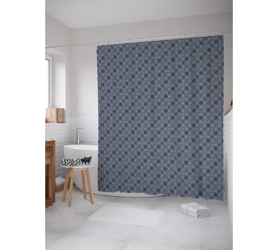 Штора (занавеска) для ванной JoyArty "Простые цветы по диагонали" из сатена, 180х200 см с крючками, sc_28282