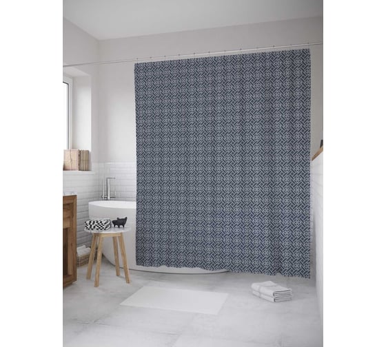 Штора (занавеска) для ванной JoyArty "Четырехлистник в лабиринте" из сатена, 180х200 см с крючками, sc_28281