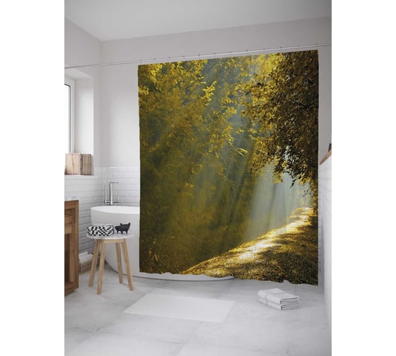 Штора (занавеска) для ванной JoyArty "Утренние лучи" из сатена, 180х200 см с крючками, sc_28147 1