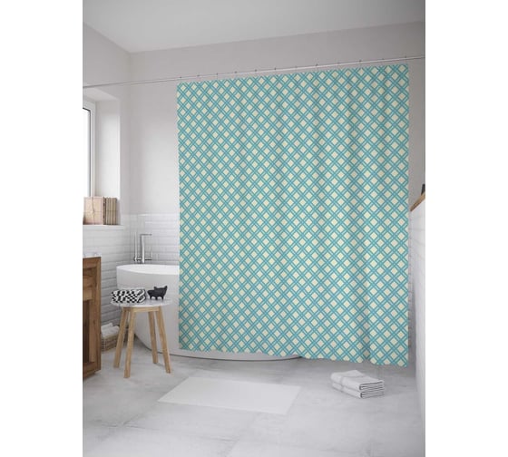 Штора (занавеска) для ванной JoyArty "Платочная клетка" из сатена, 180х200 см с крючками, sc_28268 1