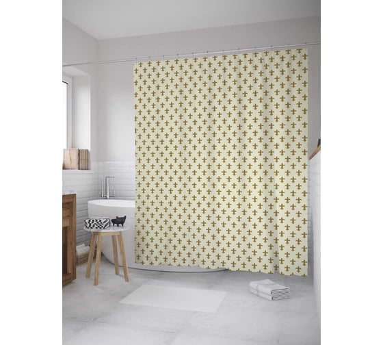 Штора (занавеска) для ванной JoyArty "Простая геральдика лилии" из сатена, 180х200 см с крючками, sc_28264 1