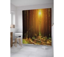 Штора (занавеска) для ванной JoyArty "Лесной восход" из сатена, 180х200 см с крючками, sc_28106