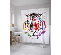 Штора (занавеска) для ванной JoyArty "Радужный лев" из сатена, 180х200 см с крючками, sc_28184