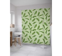 Штора (занавеска) для ванной JoyArty "Разбросанные тропические листья" из сатена, 180х200 см с крючками, sc_28813