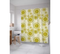 Штора (занавеска) для ванной JoyArty "Салатовые круги" из сатена, 180х200 см с крючками, sc_28305
