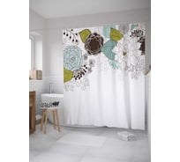 Штора (занавеска) для ванной JoyArty "Графический букет" из сатена, 180х200 см с крючками, sc_28336