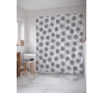 Штора (занавеска) для ванной JoyArty "Монохромные абстрактные цветы" из сатена, 180х200 см с крючками, sc_28873