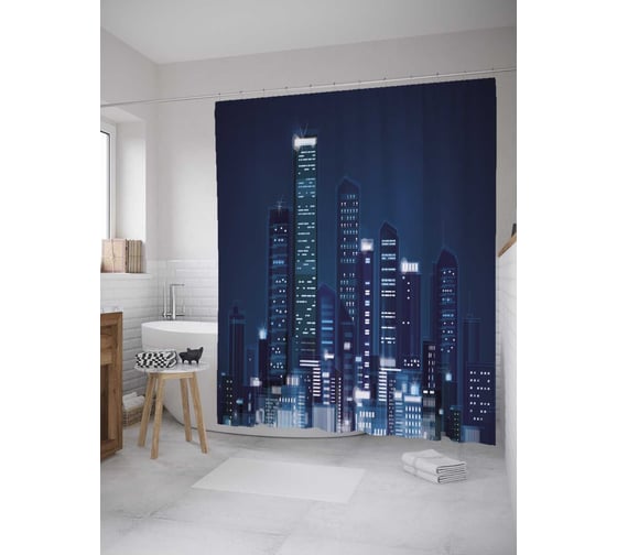 Штора (занавеска) для ванной JoyArty "Небоскребы ночью" из сатена, 180х200 см с крючками, sc_28867 1