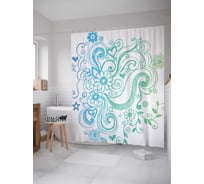 Штора (занавеска) для ванной JoyArty "Цветы между завитками" из сатена, 180х200 см с крючками, sc_29068