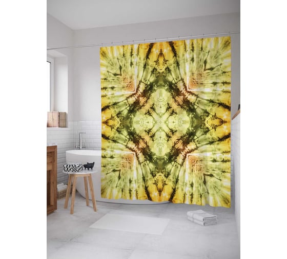 Штора (занавеска) для ванной JoyArty "Иллюзорная звезда" из сатена, 180х200 см с крючками, sc_20188