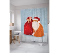 Штора (занавеска) для ванной JoyArty "Кот с новогодними подарками" из сатена, 180х200 см с крючками, sc_290623