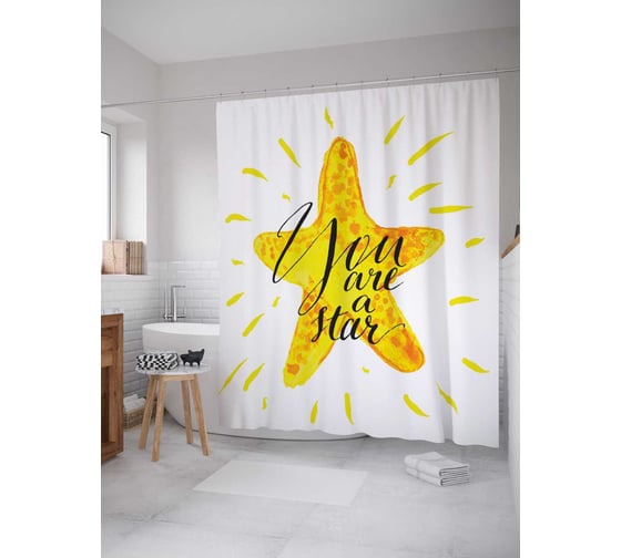 Штора (занавеска) для ванной JoyArty "Яркая звезда" из сатена, 180х200 см с крючками, sc_29031 1