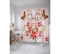 Штора (занавеска) для ванной JoyArty "Пара бабочек над букетом" из сатена, 180х200 см с крючками, sc_29038