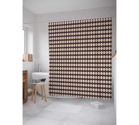 Штора (занавеска) для ванной JoyArty "Квадратные линии" из сатена, 180х200 см с крючками, sc_29593 1