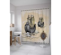Штора (занавеска) для ванной JoyArty "Старинный парусный корабль" из сатена, 180х200 см с крючками, sc_28453