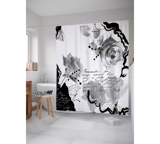 Штора (занавеска) для ванной JoyArty "Любовные мемуары" из сатена, 180х200 см с крючками, sc_2843 1