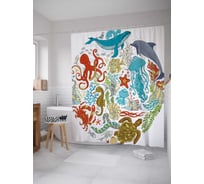 Штора (занавеска) для ванной JoyArty "Подводный шар" из сатена, 180х200 см с крючками, sc_29447