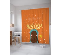 Штора (занавеска) для ванной JoyArty "Олень в новогоднюю ночь" из сатена, 180х200 см с крючками, sc_290616