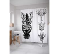 Штора (занавеска) для ванной JoyArty "Эскиз животных" из сатена, 180х200 см с крючками, sc_29330