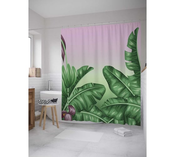 Штора (занавеска) для ванной JoyArty "Цветет банан" из сатена, 180х200 см с крючками, sc_28812 1