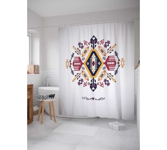 Штора (занавеска) для ванной JoyArty "Мексиканский декоратив" из сатена, 180х200 см с крючками, sc_29475 1