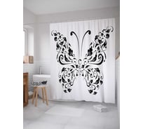 Штора (занавеска) для ванной JoyArty "Ажурная бабочка" из сатена, 180х200 см с крючками, sc_29133
