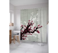 Штора (занавеска) для ванной JoyArty "Старая ветка сакуры" из сатена, 180х200 см с крючками, sc_27865