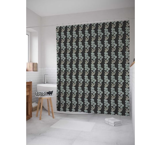 Штора (занавеска) для ванной JoyArty "Черные линии" из сатена, 180х200 см с крючками, sc_29599 1