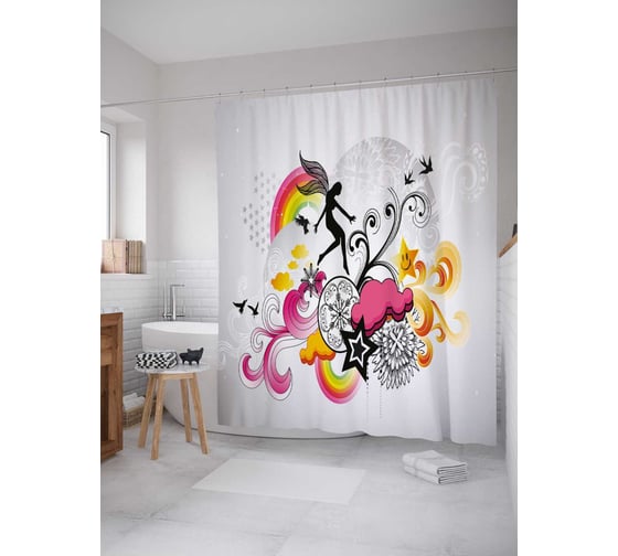 Штора (занавеска) для ванной JoyArty "Сказочная фея" из сатена, 180х200 см с крючками, sc_29488 1