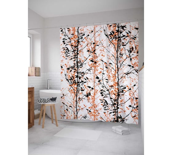 Штора (занавеска) для ванной JoyArty "Эскиз деревьев" из сатена, 180х200 см с крючками, sc_29490 1